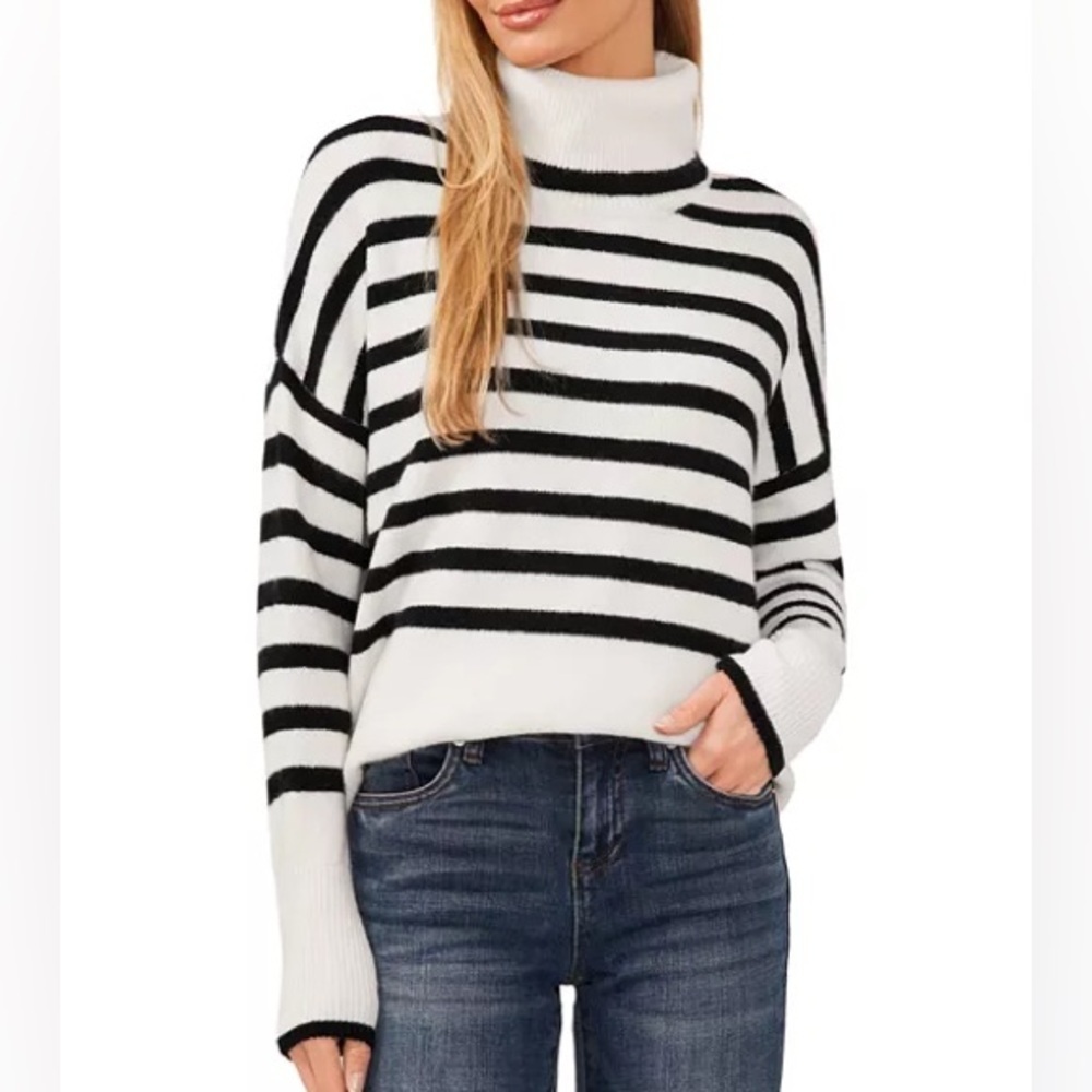 CeCe Striped Turtleneck Sweater